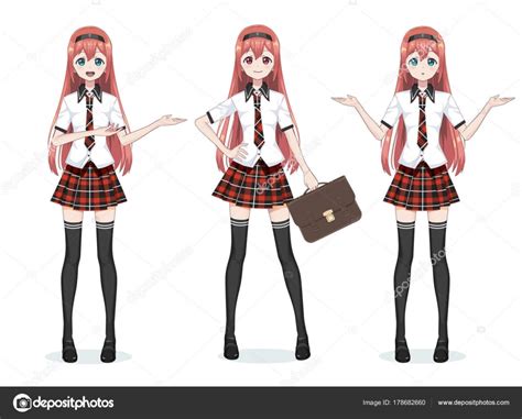 Beautiful Anime Manga Schoolgirl In Skirt Stock Vector By ©apoev 178682660