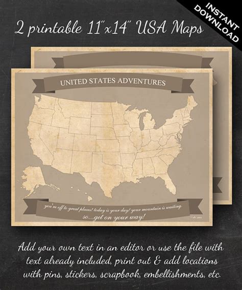 United States Travel Maps Printable Usa Travel Map Instant Download