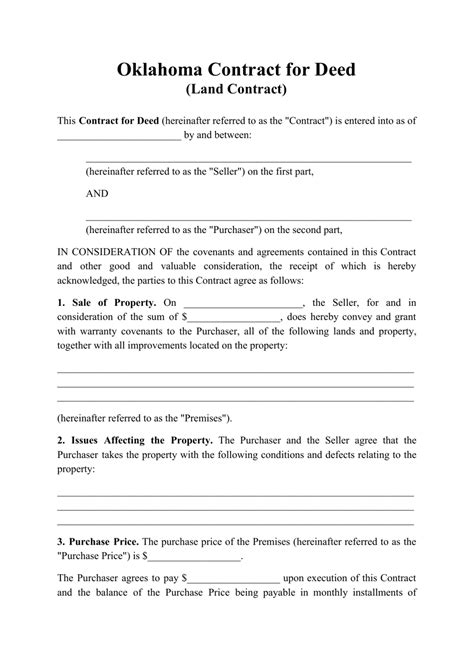 Oklahoma Contract For Deed Land Contract Fill Out Sign Online And