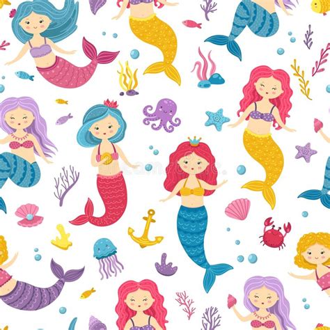 Mermaid Pattern Printable Underwater Mermaids Background Cute Nursery