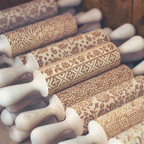 Laser Engraved Embossing Rolling Pins For Cookies By Make8bake Wood
