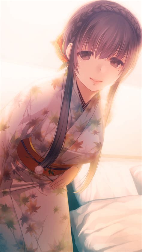Anime Girl Kimono Gentle Smile Braid Room Anime Girl