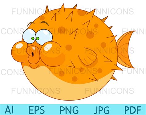 Clipart Cartoon Of A Funny Pufferfish Blowfish Download Now Etsy