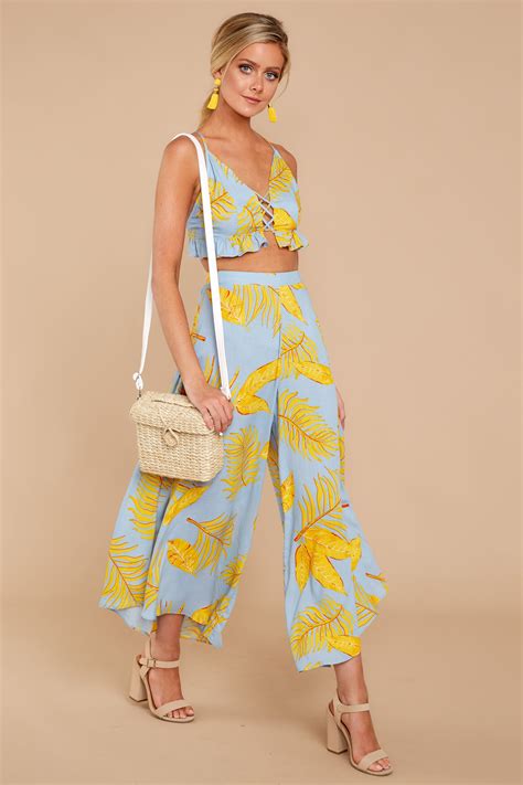 Trendy Tropical Print Two Piece Set Chic Two Piece Set Red