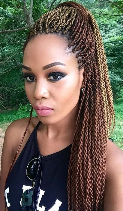 Senegalese twists, also called rope twists, is a popular protective hairstyle for black women who embrace their natural hair. 49 Senegalese Twist Hairstyles for Black Women | StayGlam
