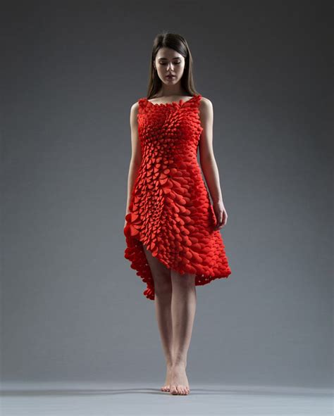 This D Printed Flowing Red Dress Was Inspired By Petals Feathers And