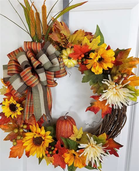 Best Fall Wreath Fall Wreaths For Front Door Sunflower Etsy