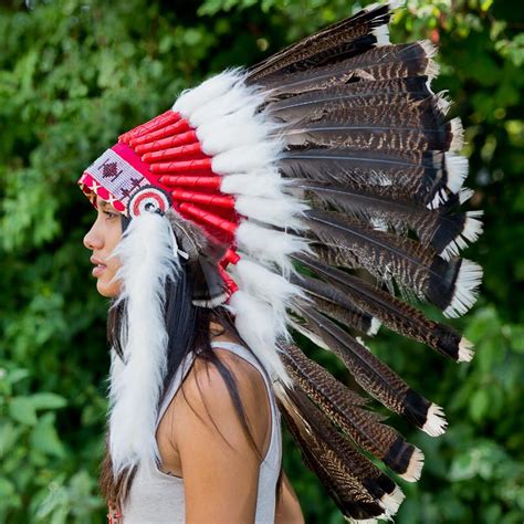 White Shaded Red Indian Headdress 75cm Indian Headdress Novum Crafts