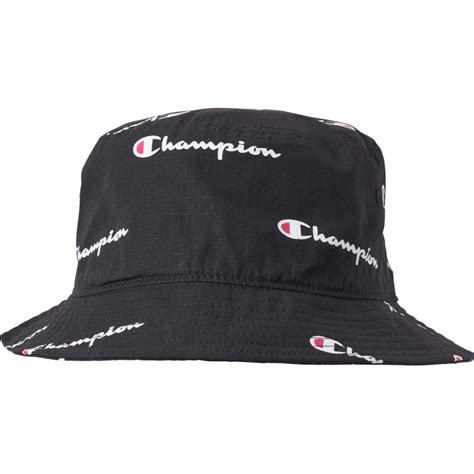 Hats Mens Champion All Over Script Reverse Weave Bucket Hat Black