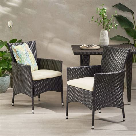 Clementine Outdoor Multibrown Pe Wicker Dining Chairs Set Of 2