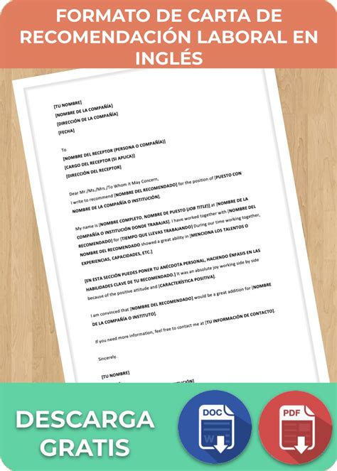 Carta De Recomendación Laboral En Inglés Ejemplos Word Y