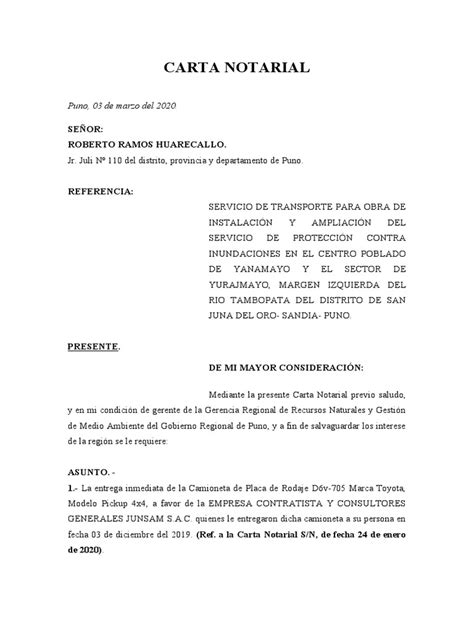 Carta Notarial Residente De Obra Pdf