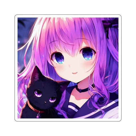 Anime Stickers Anime Girl Cat Anime Girl Purple Hair Cute Anime Anime