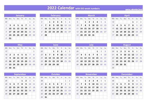 2022 Calendar With Week Numbers Us And Iso Week Numbers
