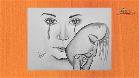 How You Draw Pencil Sketch Sad Girl Crying But Hide In Her Deep Pain