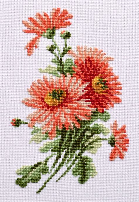 Flowers Cross Stitch Pattern Pink Bouquet Asters Etsy