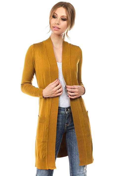 Enimay Womens Long Sleeve Sweater Duster Cardigan Mustard Size Small