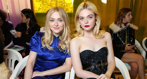 Sisters Dakota And Elle Fanning Sit Front Row At Miu Miu Show Dakota Fanning Elle Fanning