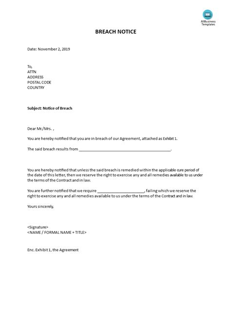 Breach Of Contract Notice Letter Collection Letter Template Collection
