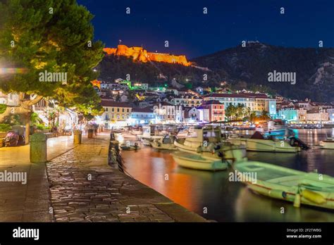 Night View Of Waterfront Of Hvar Town In Croatia Stock Photo Alamy