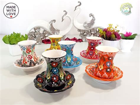 Turkish Tea Set Of Tea Cups And Saucers Handmade Ceramic Etsy Uk