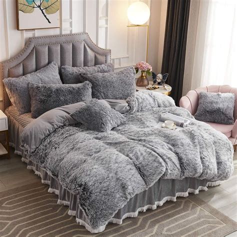 Jauxio Luxury Long Faux Fur 3 Pcs Bedding Set Shaggy Comforter Duvet