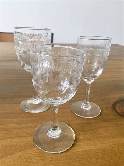 Antique Edwardian Etched Crystal Sherry Port Glasses Etsy Uk Port Glasses Glass Cupboard