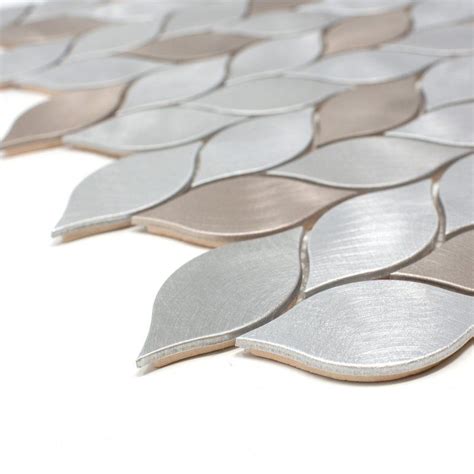 Leaf Shape 275 X 125 Metal Mosaic Tile In Silver