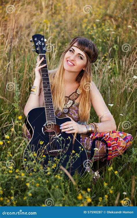 Beautiful Hippie Girl With A Guitar Stock Image Image Of Harvest Female 57590287