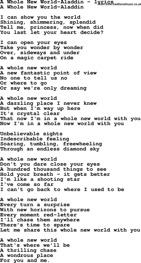 Love Song Lyrics Fora Whole New World Aladdin