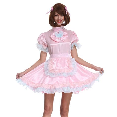 Buy Women French Maid Powder Pink Lockable Bow Satin Dress Uniform