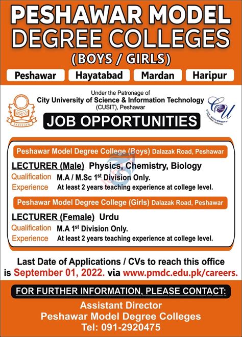 Peshawar Degree Colleges Lecturer Jobs 2022 2024 Job Advertisement Pakistan