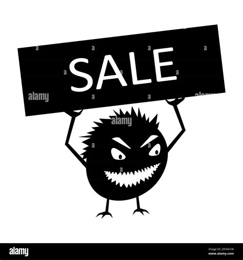 Funny Monster Is Holding A Sale Sign Evil Little Creature For