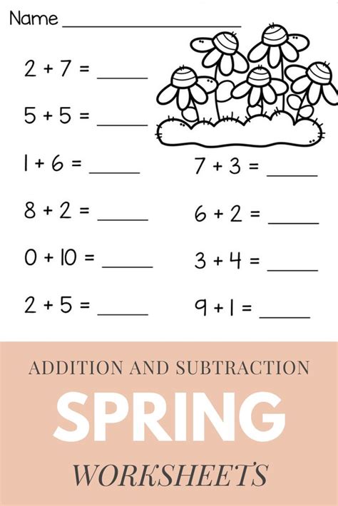 Spring Beginning Addition And Subtraction Worksheets Kindergarten And 1st