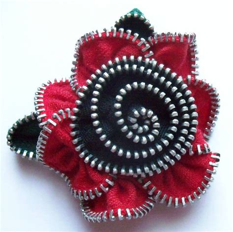 Red And Black Floral Brooch Zipper Pin By Zippinning 3169 By
