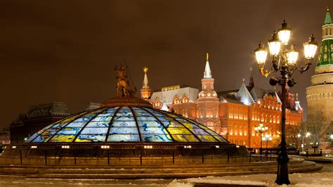 architecture, Building, City, Moscow, Russia, Capital, Night, Street light, Lamps, Winter, Snow ...