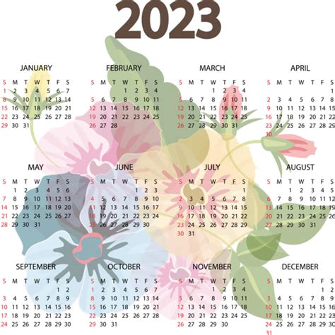 New Year Flower Design Floral Design For Printable 2023 Calendar For