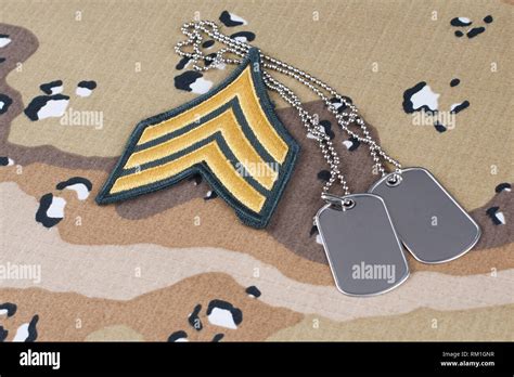 May 12 2018 Us Army Sergeant Rank Patch And Dog Tags On Desert Battle