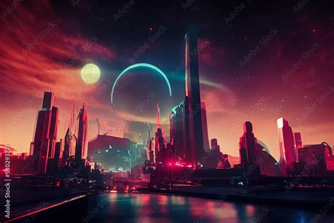 Science Fiction Futuristic Cyberpunk Neon Night City Street Art