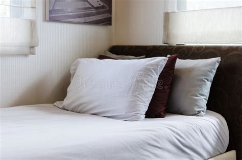 Modern Single Bedroom With Pillows Stock Photo Image Of Home Linen
