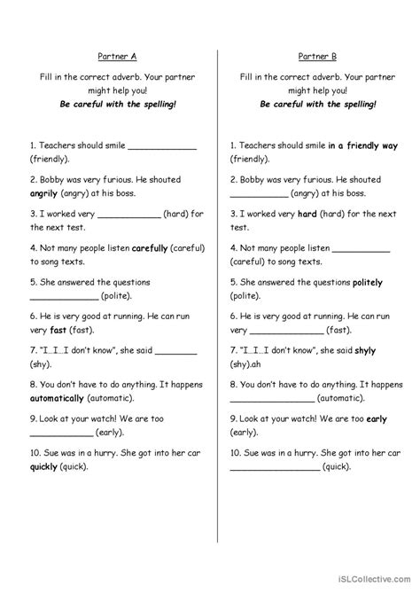 Adverbs Of Manner General Gramma English ESL Worksheets Pdf Doc