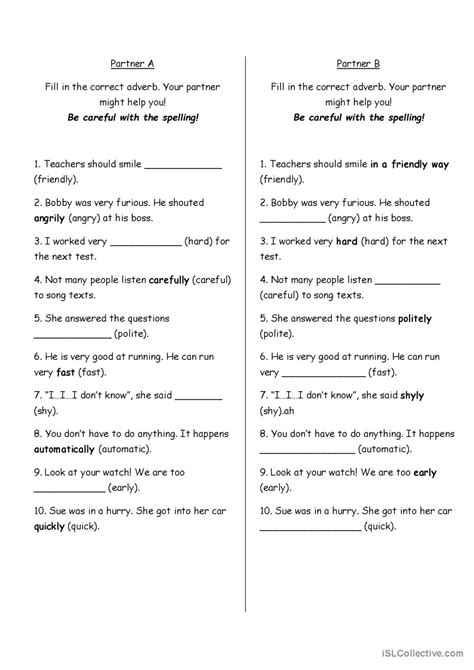 Adverbs Of Manner General Gramma English Esl Worksheets Pdf Doc