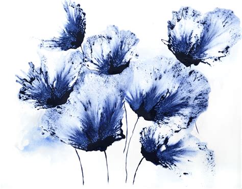 Original Art Watercolor Floral Painting Blue Flower Abstract Flowers Acrylic On Cotton Ragg