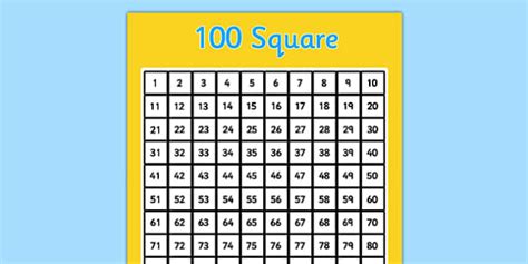 100 Square Template Number Square Hundred Square Counting Numbers