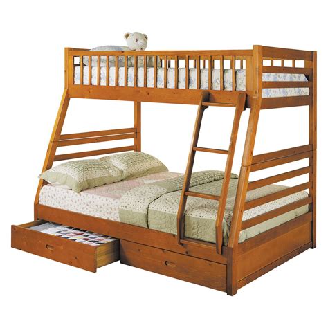 Acme Jason Twin Over Full Bunk Bed With 2 Drawer In Honey Oak Multiple