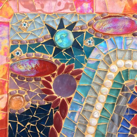 Handmade Glass Abstract Flowers And Garden Mosaic Picture Unique T