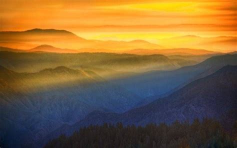 Nature Landscape Sun Rays Mist Mountain Forest