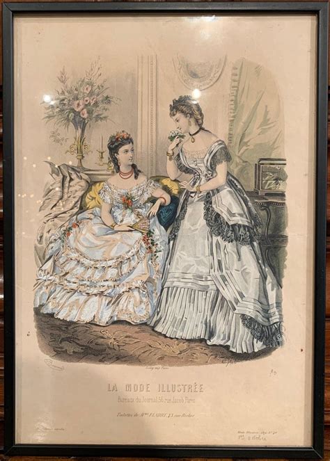 19th Century French Color Women Fashion Prints Framed