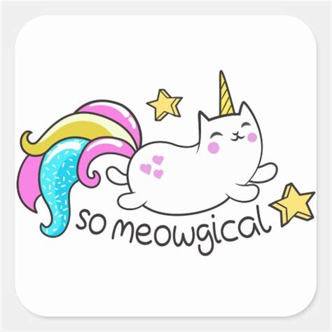 So Meowgical Cute Unicorn Kitty Glitter Sparkles Square Sticker