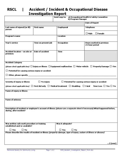 Ohs Accident Investigation Report Form Pdf Occupational Safety And